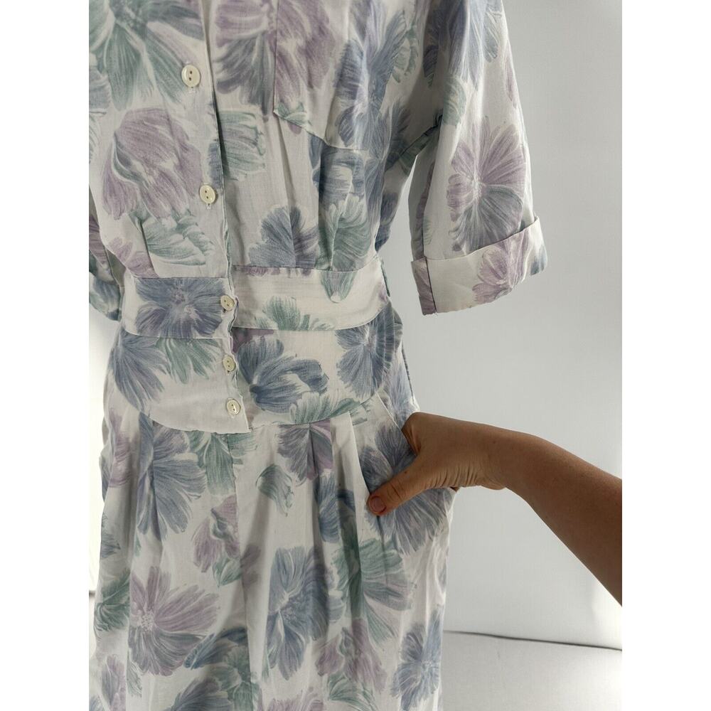 Vtg 1970’s Midi Dress Sz 11/12 Floral Watercolor Cottage Grandma Pastel Modest - Picture 6 of 13